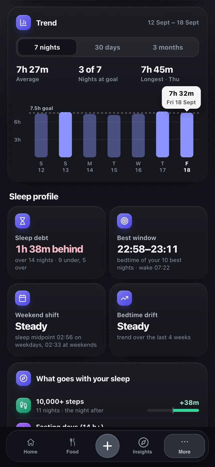 TempoLife sleep logging and tracking screen